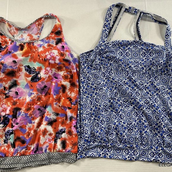 LOT of 2 Lands' End Blouson Tank Swim Top Women 12 Padded Cups Swimwear L - Picture 2 of 14
